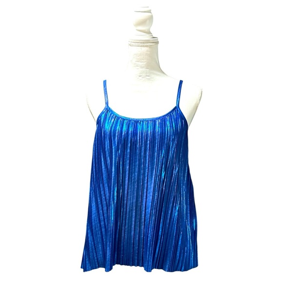 H&M Shimmering Metallic Blue Pleated Women's Spaghetti Strap Top - Picture 1 of 7